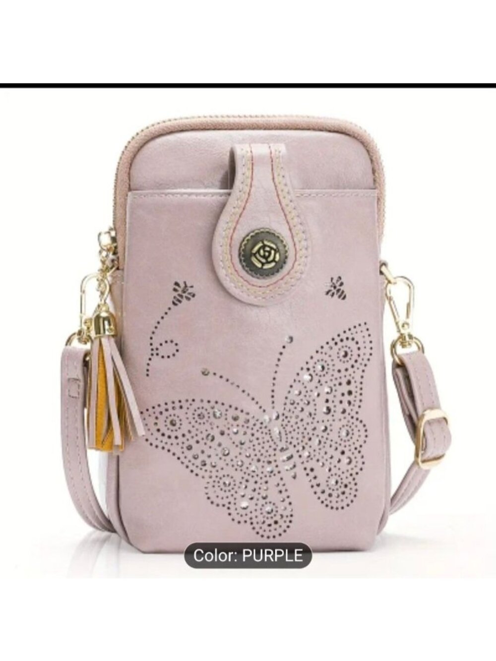 Women’s Small Crossbody Bag Purple Butterfly Laser Cut Mini Cell Phone Purse